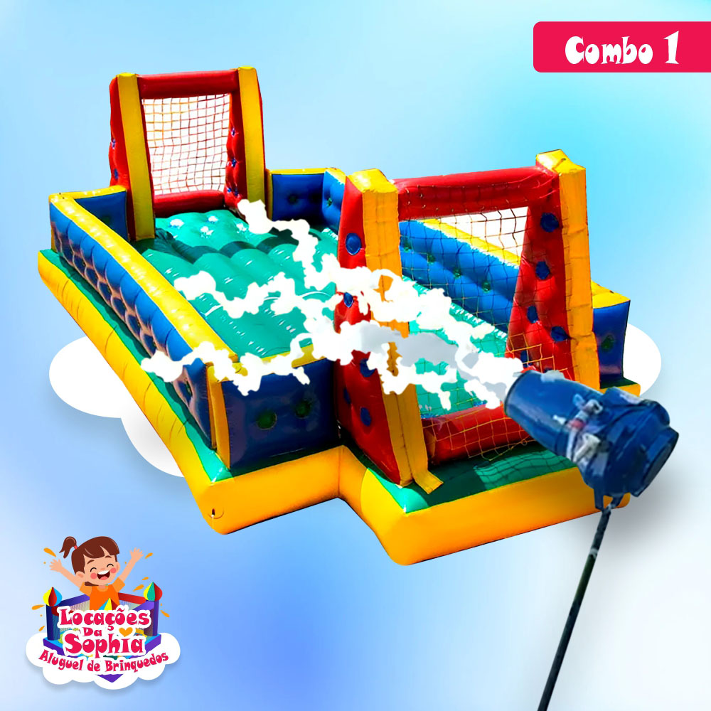 Combo 1 - Futebol de Sabão Inflável - Canhão de Espuma - Locações da Sophia - Aluguel de Brinquedos