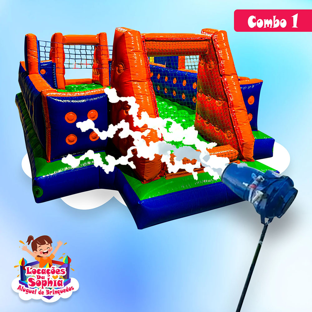 Combo 1 - Futebol de Sabão com Voleibol Inflável - Canhão de Espuma - Locações da Sophia - Aluguel de Brinquedos