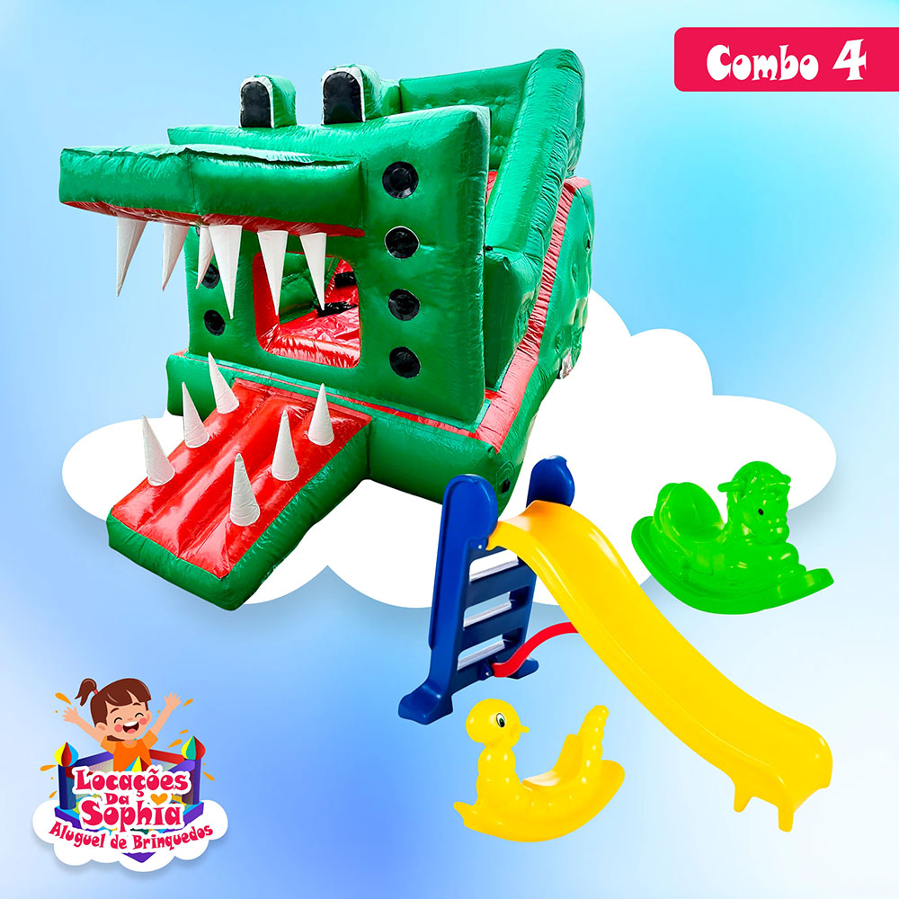 Combo 4 - Mini Tobogã Jacaré Inflável - Área Baby - Locações da Sophia - Aluguel de Brinquedos