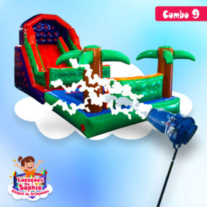 Combo 9 - Tobogã Premium Coqueiro com Piscina Inflável - Canhão de Espuma - Locações da Sophia - Aluguel de Brinquedos